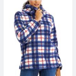 Style & Co Plaid Fleece Cowl Neck Pullover Sweater Size XXL